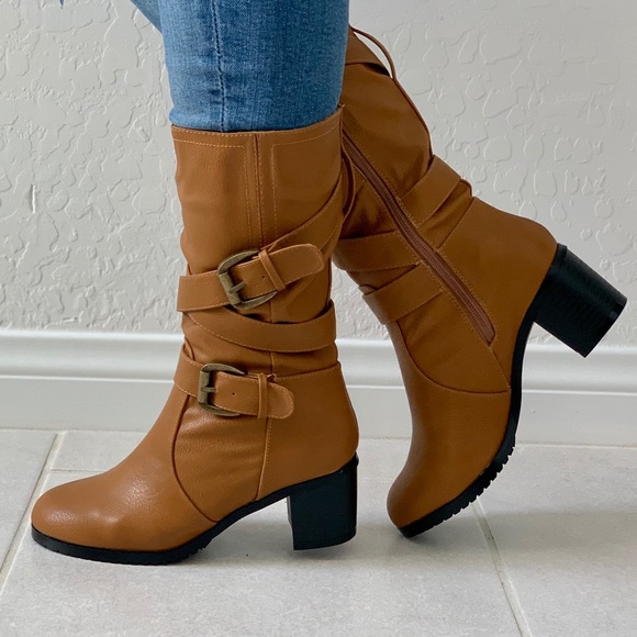 NIB Kitten Chunky Heel Buckle Wrap Mid Calf Boots - Picture 5 of 7